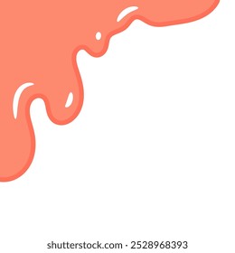 pink wavy liquid melting on white background. melting paint corner element. splashing cute slime. cartoon style melted flowing strawberry cream. pink colored abstract dripping pattern.