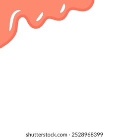 pink wavy liquid melting on white background. melting paint corner element. splashing cute slime. cartoon style melted flowing strawberry cream. pink colored abstract dripping pattern.