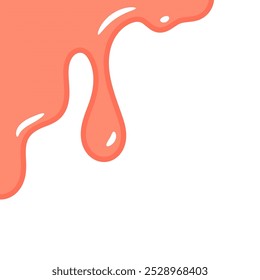 pink wavy liquid melting on white background. melting paint corner element. splashing cute slime. cartoon style melted flowing strawberry cream. pink colored abstract dripping pattern.