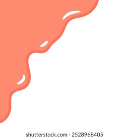 pink wavy liquid melting on white background. melting paint corner element. splashing cute slime. cartoon style melted flowing strawberry cream. pink colored abstract dripping pattern.