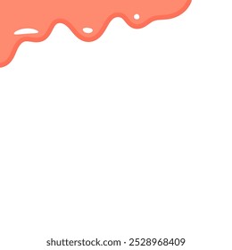 pink wavy liquid melting on white background. melting paint corner element. splashing cute slime. cartoon style melted flowing strawberry cream. pink colored abstract dripping pattern.