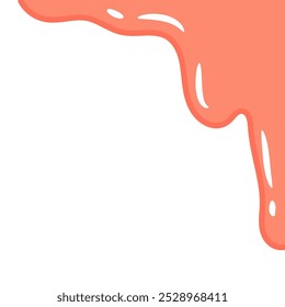 pink wavy liquid melting on white background. melting paint corner element. splashing cute slime. cartoon style melted flowing strawberry cream. pink colored abstract dripping pattern.