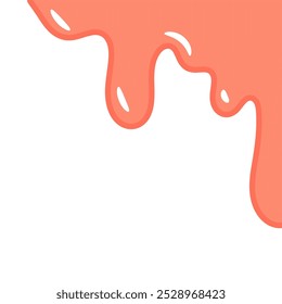 pink wavy liquid melting on white background. melting paint corner element. splashing cute slime. cartoon style melted flowing strawberry cream. pink colored abstract dripping pattern.