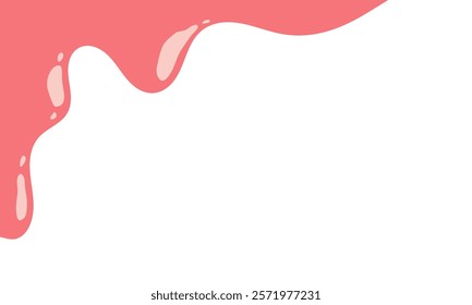 pink wavy liquid melting on white background. melting paint corner element. pink cute slime. cartoon style melted flowing strawberry cream. pink colored abstract dripping pattern. gum illustration.