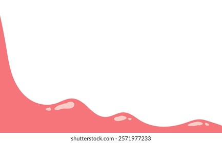 pink wavy liquid melting on white background. melting paint corner element. pink cute slime. cartoon style melted flowing strawberry cream. pink colored abstract dripping pattern. gum illustration.