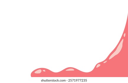 pink wavy liquid melting on white background. melting paint corner element. pink cute slime. cartoon style melted flowing strawberry cream. pink colored abstract dripping pattern. gum illustration.