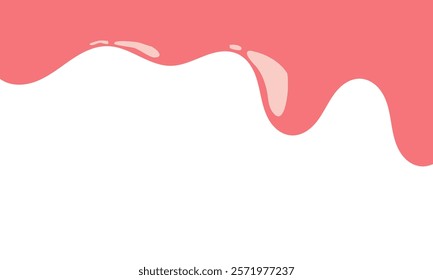 pink wavy liquid melting on white background. melting paint corner element. pink cute slime. cartoon style melted flowing strawberry cream. pink colored abstract dripping pattern. gum illustration.