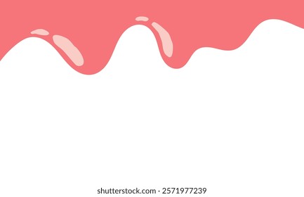 pink wavy liquid melting on white background. melting paint corner element. pink cute slime. cartoon style melted flowing strawberry cream. pink colored abstract dripping pattern. gum illustration.