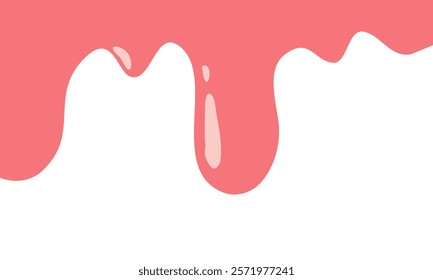 pink wavy liquid melting on white background. melting paint corner element. pink cute slime. cartoon style melted flowing strawberry cream. pink colored abstract dripping pattern. gum illustration.