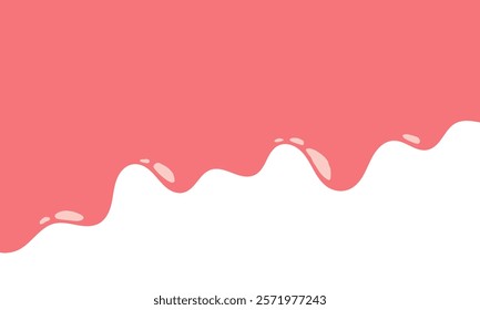 pink wavy liquid melting on white background. melting paint corner element. pink cute slime. cartoon style melted flowing strawberry cream. pink colored abstract dripping pattern. gum illustration.