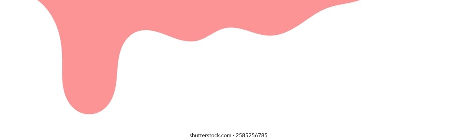 pink wavy liquid melting on white background. melting paint corner element. pink cute slime. cartoon style melted flowing strawberry cream. pink colored abstract dripping pattern. gum illustration.