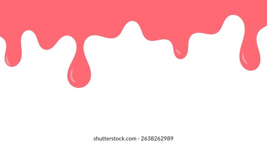 pink wavy liquid melting on white background. melting paint corner element. pink cute slime. cartoon style melted flowing strawberry cream. pink colored abstract dripping pattern. candy illustration.