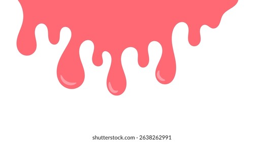 pink wavy liquid melting on white background. melting paint corner element. pink cute slime. cartoon style melted flowing strawberry cream. pink colored abstract dripping pattern. candy illustration.