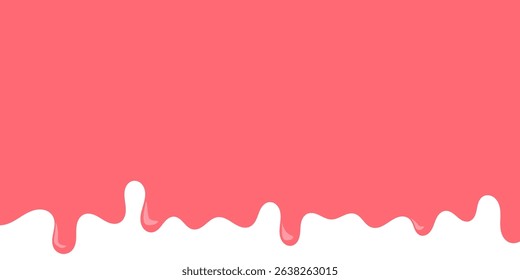 pink wavy liquid melting on white background. melting paint corner element. pink cute slime. cartoon style melted flowing strawberry cream. pink colored abstract dripping pattern. candy illustration.