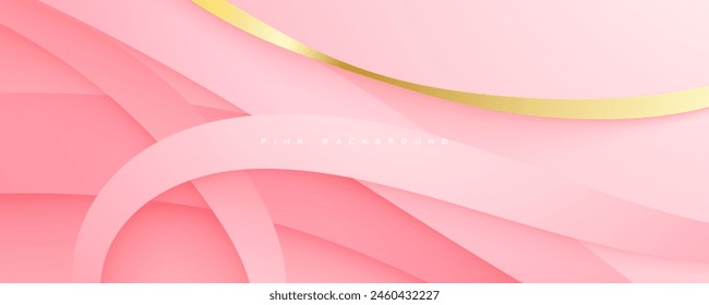 Pink wavy shape dimension background gold line decorative design vector