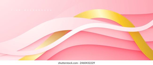 Pink wavy shape dimension background gold line decorative design vector