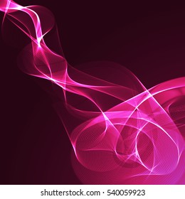 Pink wavy shiny ribbon on a maroon background