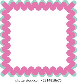 Pink Wavy Square Border Frame Vector Illustration Decorative Scalloped Rounded Shape Printable Design Element