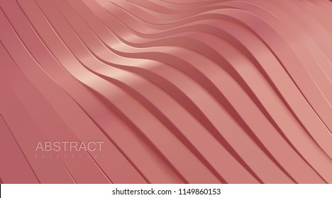 Pink wavy stripes background. Abstract realistic papercut decoration. 3d topography relief. Vector illustration. Cover layout template.