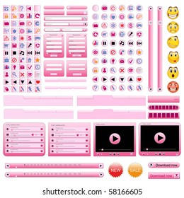 Pink web design elements set. Vector illustration