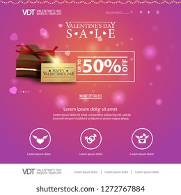 Pink website template with Valentine's Day design with chocolate candy