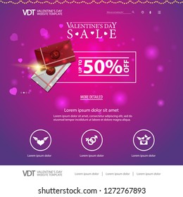 Pink website template with Valentine's Day design with love letters