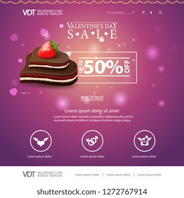 Pink website template with Valentine's Day design with chocolate candy