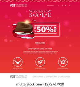 Pink website template with Valentine's Day design with chocolate candy