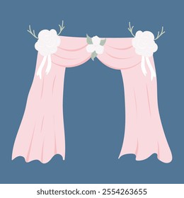 Pink wedding arch with white flowers.