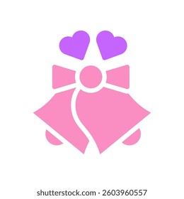 Pink wedding bells with hearts vector illustration, a perfect symbol of love and celebration.