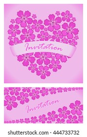 Pink wedding invitation on carnation heart background
