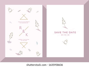 Pink Wedding Invitation Template with Unique Illustration - Vector Illustration