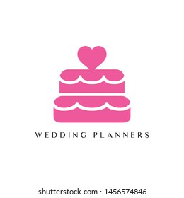 Pink wedding planner logo. This logo icon incorporate with cake and love in the creative way. It will be suitable for wedding and birthday related.
