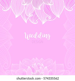 Pink wedding romantic card with waves. Vector illustration