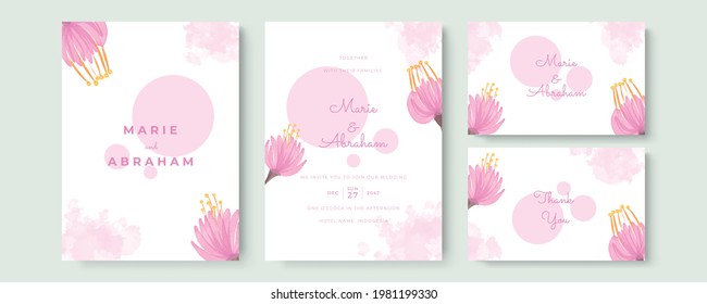 Pink wedding template with watercolor style design for your invitation card, greeting card, banner poster, social media post and much more. Vector illustration in paster and pink lovely theme