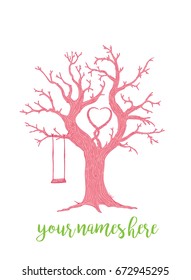 pink wedding wish tree with swing and heart