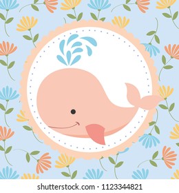 pink whale baby flowers decoration badge