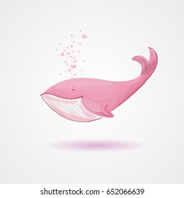 pink whale cartoon isolated over white background. vector