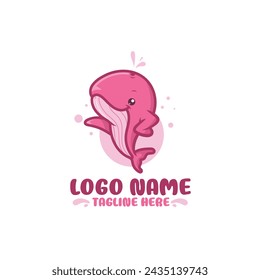 pink whale logo character, cartoon mascot vector