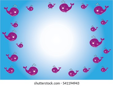 pink whale on blue background