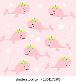 pink whale pattern illustration vector nursery decor