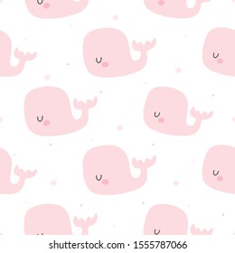 Pink whale seamless background repeating pattern, wallpaper background, cute seamless pattern background