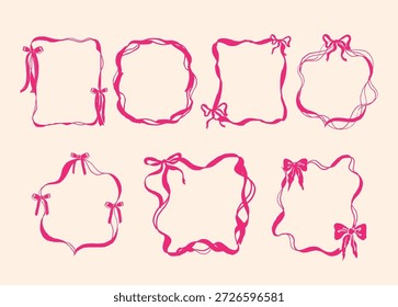 Rosa skurriles trendiges Rahmenset mit dekorativen Rändern und pastellfarbener Ästhetik, perfekt für feminine, verspielte, stilvolle und romantische Designs für Einladungen, Grüße und kreative Projekte.