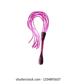 Pink whip with two rubber knocks for beating isolated on white background