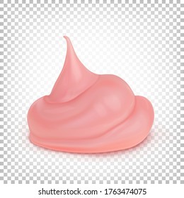 Pink whipped cream for dessert. Decorative element. Vector 3d illustration isolated on white background.