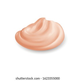 Pink Whipped Cream Isolated on White Background. Facial Creme, Gel or Body Lotion Skincare Icon. Skin Tone CC Cream Tear Shape