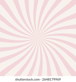 Pink and white abstract radial burst background. Retro sunburst design with curved stripes. Perfect for vintage, pop art, party themes, posters, invitations, and playful graphic projects