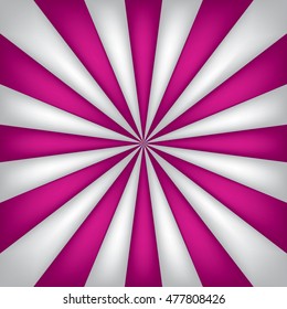Pink and white abstract rays circle background, striped wallpaper, mesh version, vector design