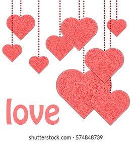pink white abstract vector illustration with hearts and floral ornaments on love