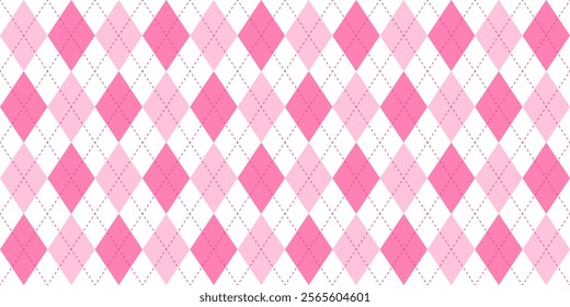 Pink white argyle pattern. Seamless argyle vector pattern. Retro style classic clothing print. Fashion print texture.